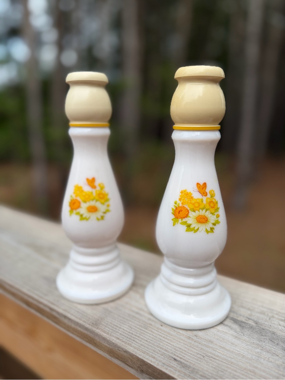Avon Vintage Glass Buttercup Candlesticks-Imperial Garden Cologne Set of 2